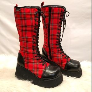 Red Plaid Platform Boots